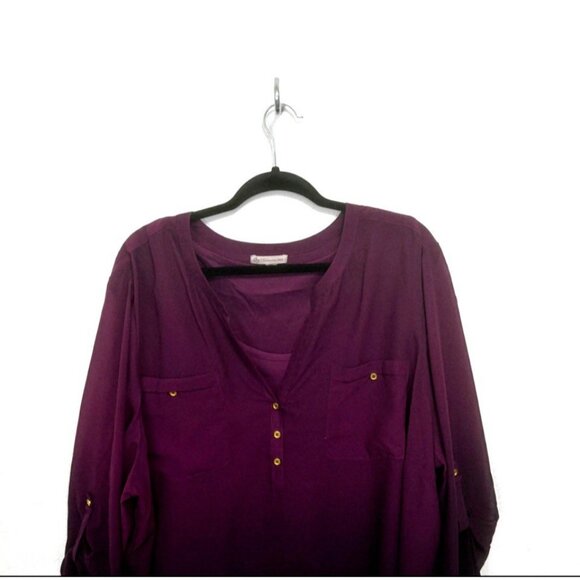 db established 1962 Purple Ombré Chiffon Blouse With Tank Roll Tab Sleeves 3X - Picture 2 of 12